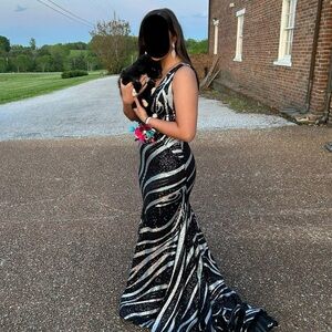 Elegant Black and Silver Evening Gown